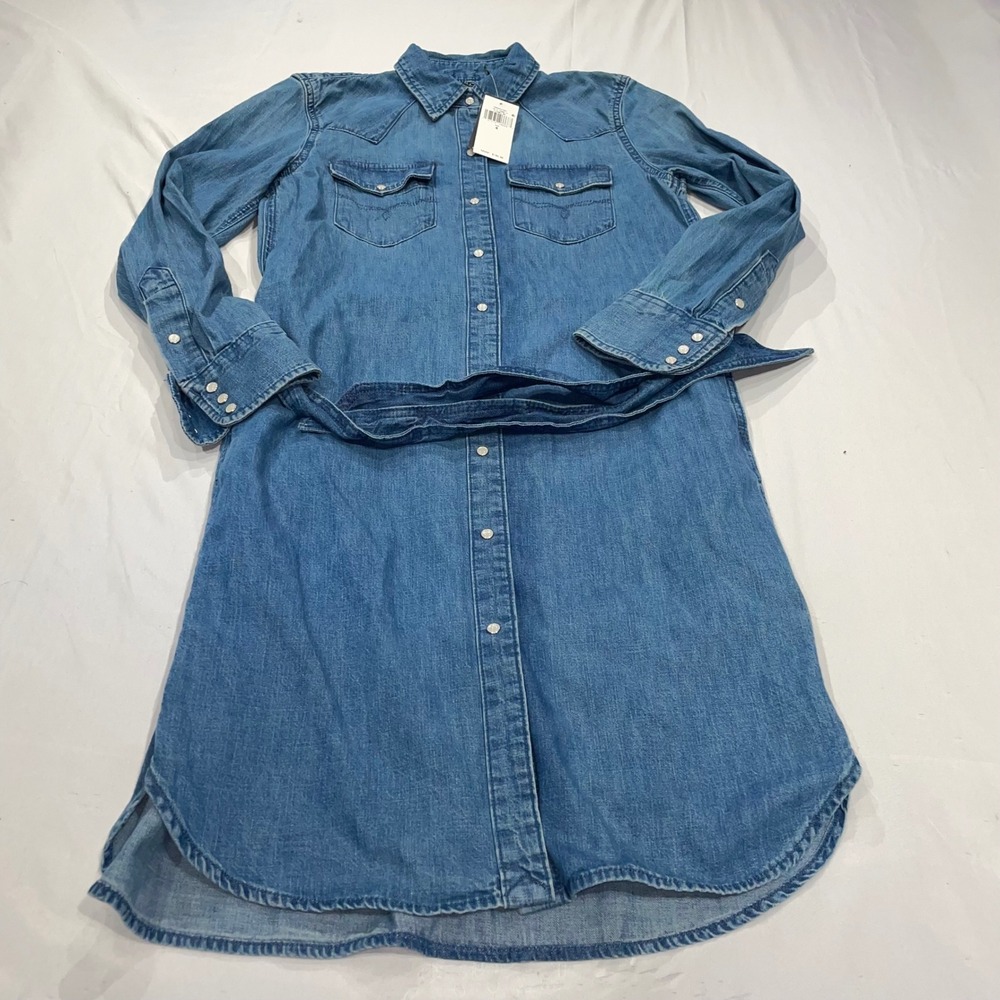 Lauren Ralph Lauren Denim Shirt Dress Blue Western Belted Cotton Sz 4 NEW
